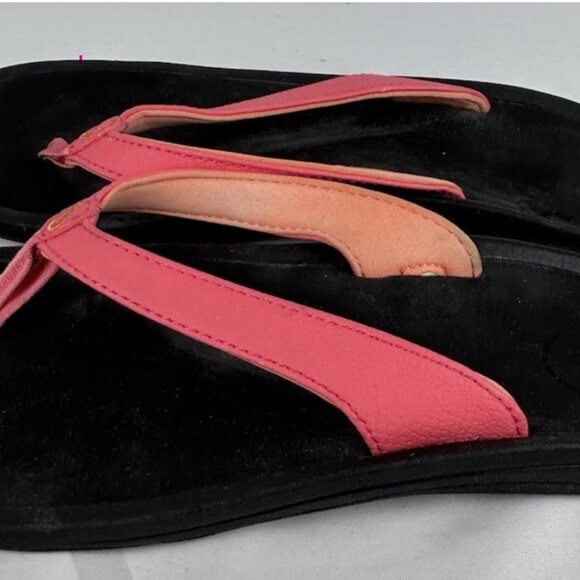 Olukai Kalupa Kai Pink Black Flip Flops Thongs Sandals Womens 7 - Picture 2 of 6